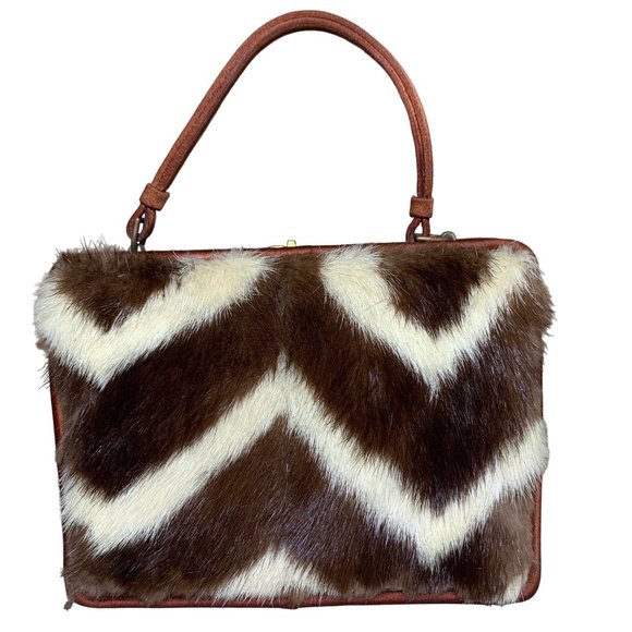 Handbags - Vtg NETTIE ROSENSTEIN Mink Fur Silk Animal Print Handbag Purse 1950s